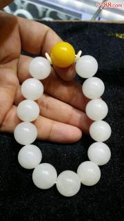 精品和田玉白玉正圆珠子手链配蜜蜡珠子玉珠18mm
