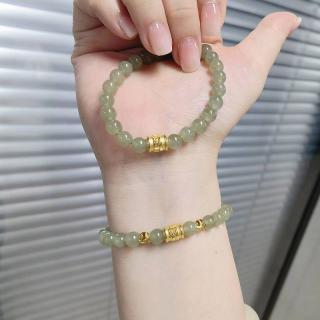 999足金福字黄金转运珠手链女款 圆珠桶状珠和田玉手串送女友礼物