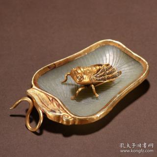 清 和田玉包金一夜成名摆件