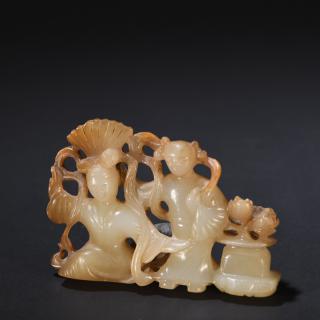 和田玉籽料侍女摆件 尺寸:高5.5cm宽8.1cm重95g