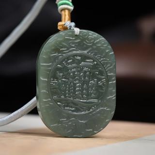 er24371 和田玉且末蓝貔貅铜钱牌吊坠