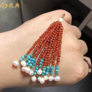 浪典手工流苏挂饰天然穗子配饰蜜蜡珍珠和田玉颜色鲜艳 南红珍珠流苏7