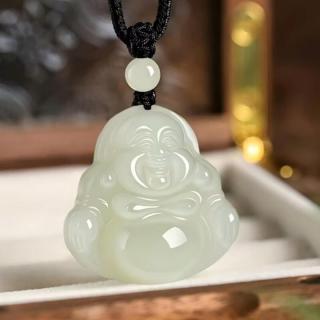 永司真品和田玉弥勒佛吊坠女玉佛公玉坠项链护身符玉石 【中号款尺寸约25*25MM/黑绳】玺晶级和田玉 和田玉吊坠